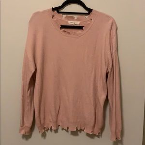 Honey Punch Distressed Crew Neck Sweater - Blush